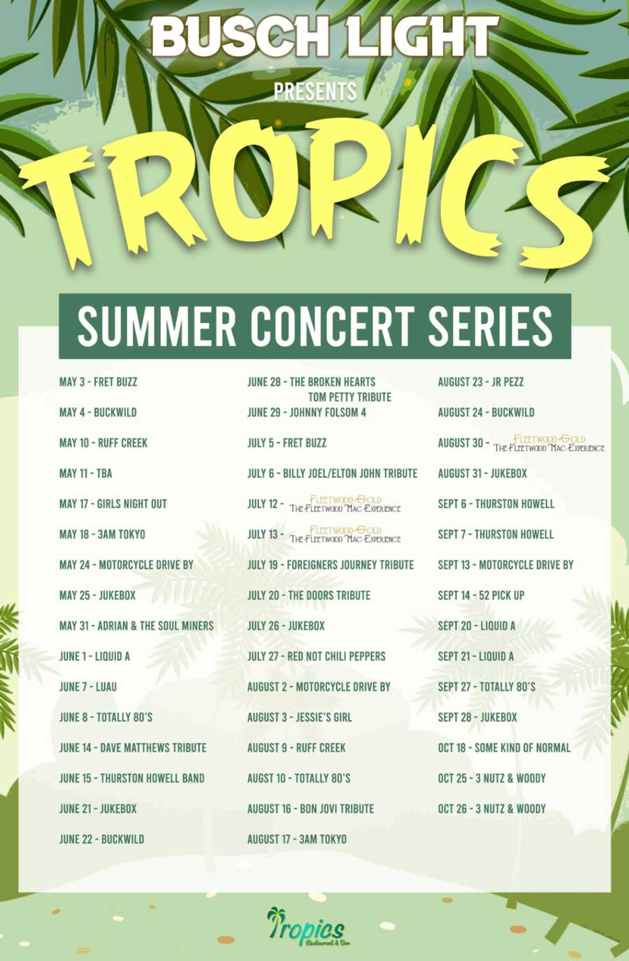 Tropics Summer 2024 Concert Series